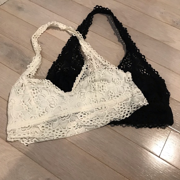 Lace Halter Bras 2-pc White & Black Size Junior Large Aerie Brand - Picture 8 of 8